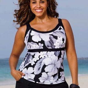 Beach Belle Women’s Floral Empire-Waist Swim Tankini Top w/ Support Cups, Sz 22